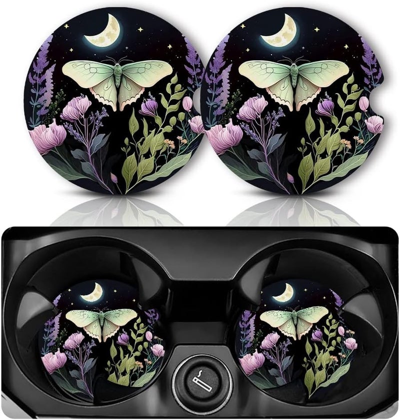 Yonlevres Car Coasters for Cup Holders，2.75" Anti Slip Rubber Mat with A Finger Notch, 2 Pack Car Cup Holder Coasters for Car Interior Accessories for Women Men Butterfly - Image 1